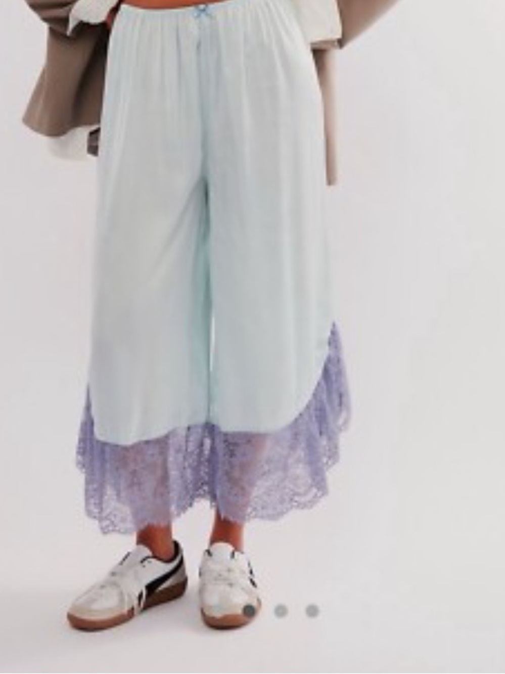 NWT Free People Light Blue Slip Pants with Dusty Blue Lace Trim
